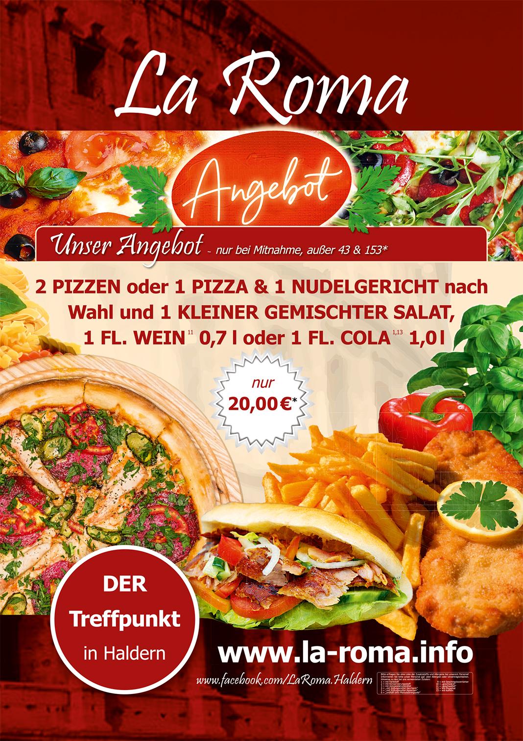 Speisenkarte 2025 Titelseite Pizzeria La Roma Rees Haldern