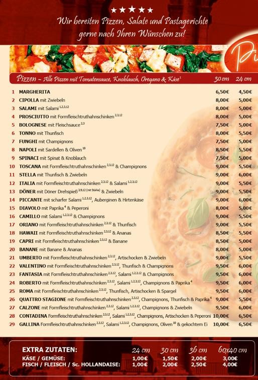 Speisenkarte a 2025 La Roma Pizzeria