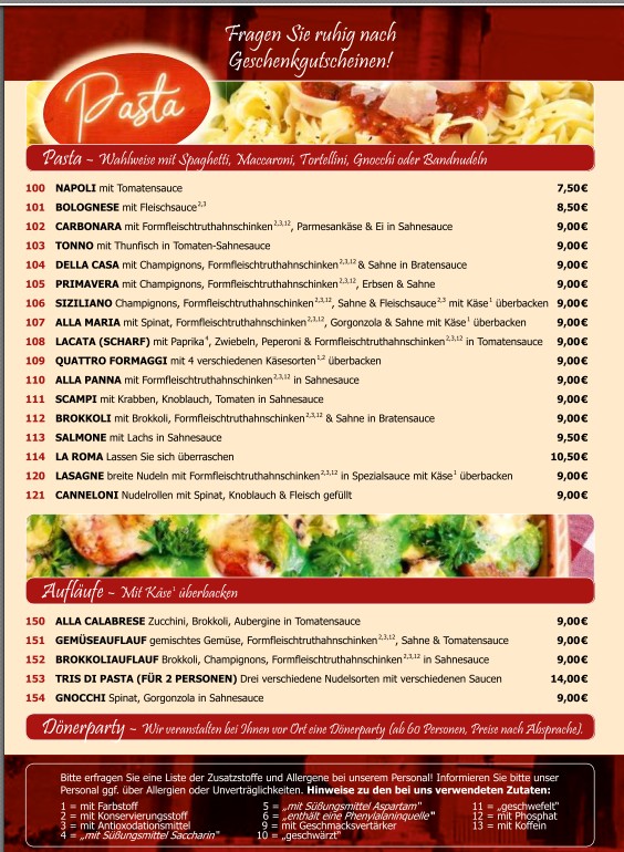 Speisenkarte d 2025 La Roma Pizzeria Rees Haldern